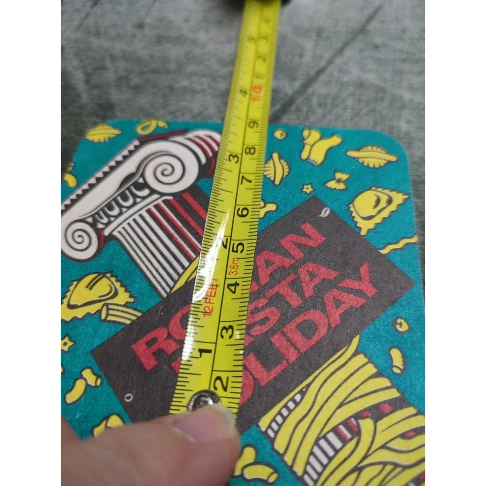 Vintage Paper Restaurant Coaster Roman‎ Pasta Holiday 80s 90s Teal Red Black